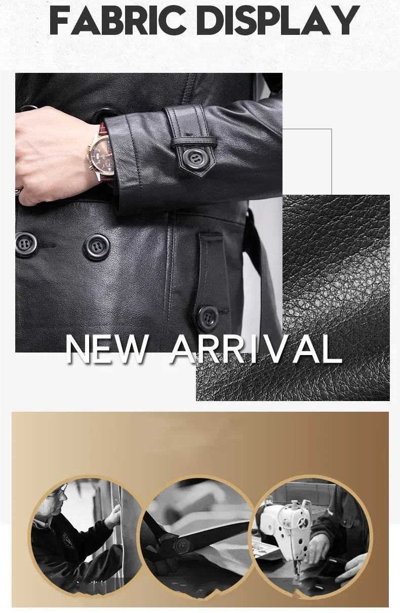 Description Picture 4 of itemGenuine Leather Coats for Men, Cowskin Trench, Dust Coat, Lapels Jacket, Business Casual, 4XL