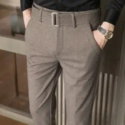 2023 Autumn and Winter Men's Fashion Solid Color Fabric Casual Thickened Wool Business Brushed Straight Tube Versatile Pants
