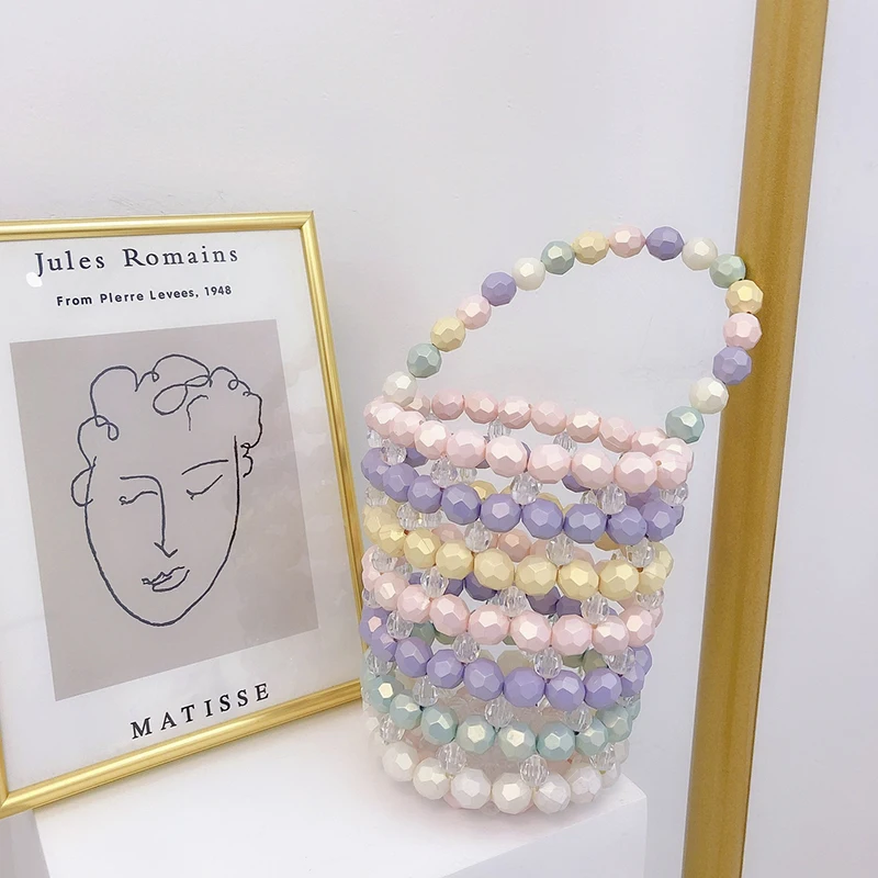 

Новинка 2023, плетеная женская сумка-ведро ярких цветов с бисером, модная Женская дорожная сумка через плечо, женские сумки с кристаллами на заказ