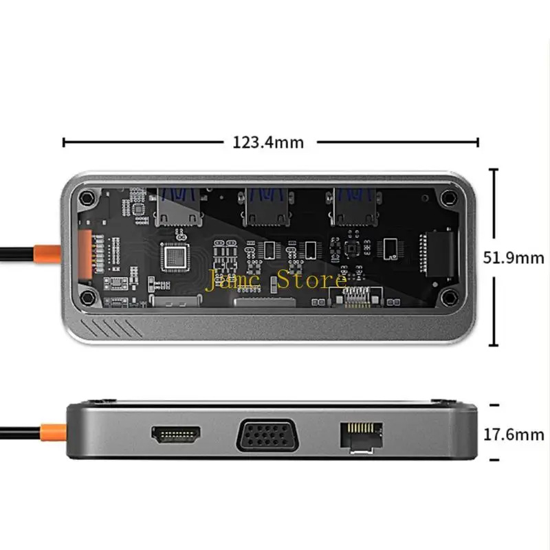 LX0B 10 in 1 유형 C RJ45 HDTV 어댑터 TF USB3.0 100W 도킹 USB C 분배기(PC용)