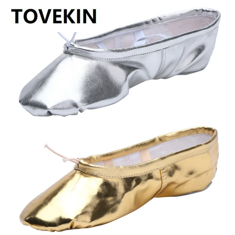 TOVEKIN Quality Gold Silver PU Performance Yoga Belly Dance Shoes Soft Sole Gym Ballet Dance Shoes Kids Girls Woman ushine white quality full rubber band exercising shoes yoga slippers gym children ballet dance shoes girls woman kids ballerina