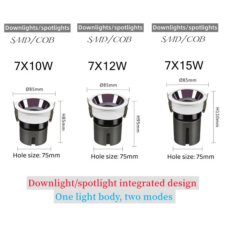 LED 다운라이트/스포트라이트 통합 디자인, 눈부심 방지, 가정 거실 벽 세척 조명, 임베디드 따뜻한 흰색 실내 조명