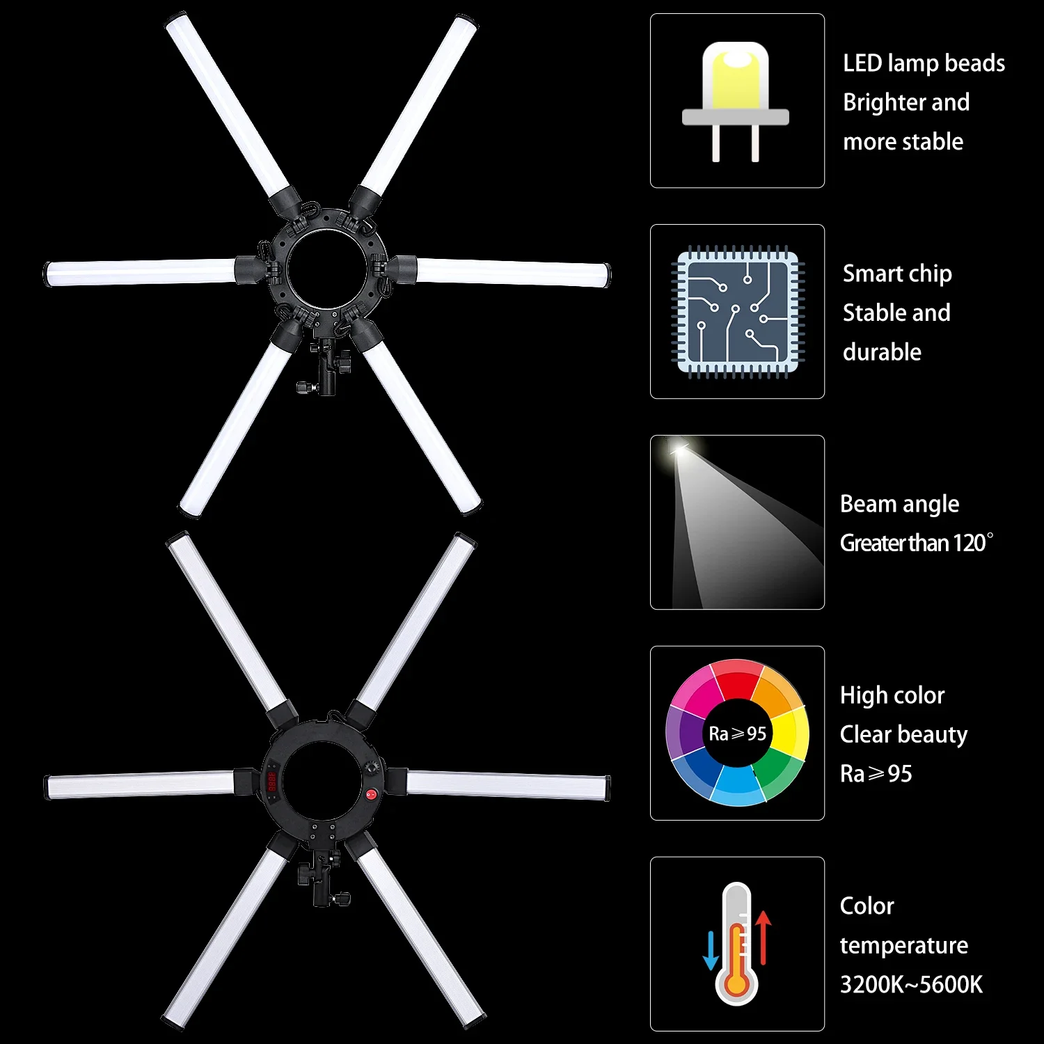 Fosoto Multimedia Extreme Fotografie-Lampe 120W LED Sternenringlicht Video-Ringlampe mit Stativ für Handy, YouTube, Make-up – Detail 8