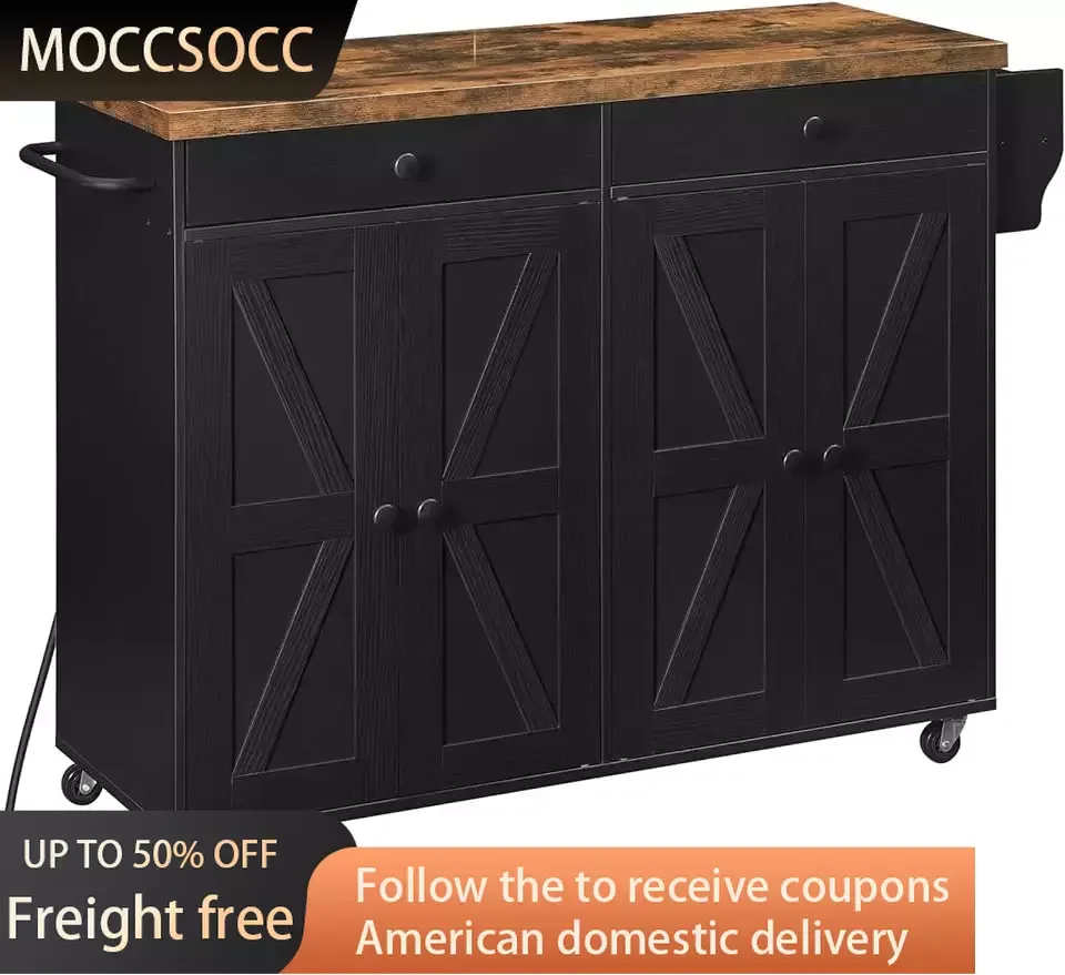 

43.3 Inch Kitchen Island With Charging Station Organizer Cart With Wheels Living Room Folding Wagon Rolling Storage Cart Chariot