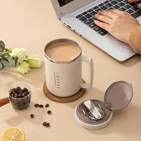 WORTHBUY Double-layer Coffee Cup With Spoon&Straw Milk Coffee Mug Portable Insulated Anti Scalding 304 Stainless Steel Water Cup 3