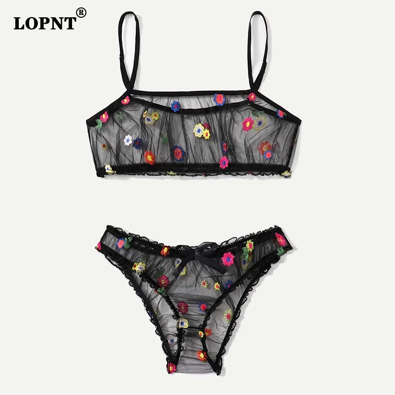 Lopnt Mesh Bra Set Women's Bronzing Star Sexy Lingerie New Net Yarn  Perspective Three-point Underwear Bandage Hollow Suit - Bra & Brief Sets -  AliExpress