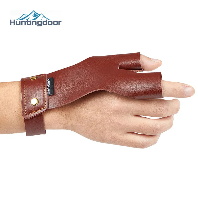 Finger Guard Brown Cowhide Leather Left/Right Hand Thumb Index Fingers For Traditional Bow Arrow Hunting Shooting finger guard