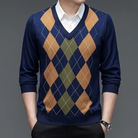 Men Wool Sweater Cardigan Buttons Down Long Sleeve Argyle Retro Vintage Casual Knit Sweater Thick for Autumn Winter V Neck 01115 1