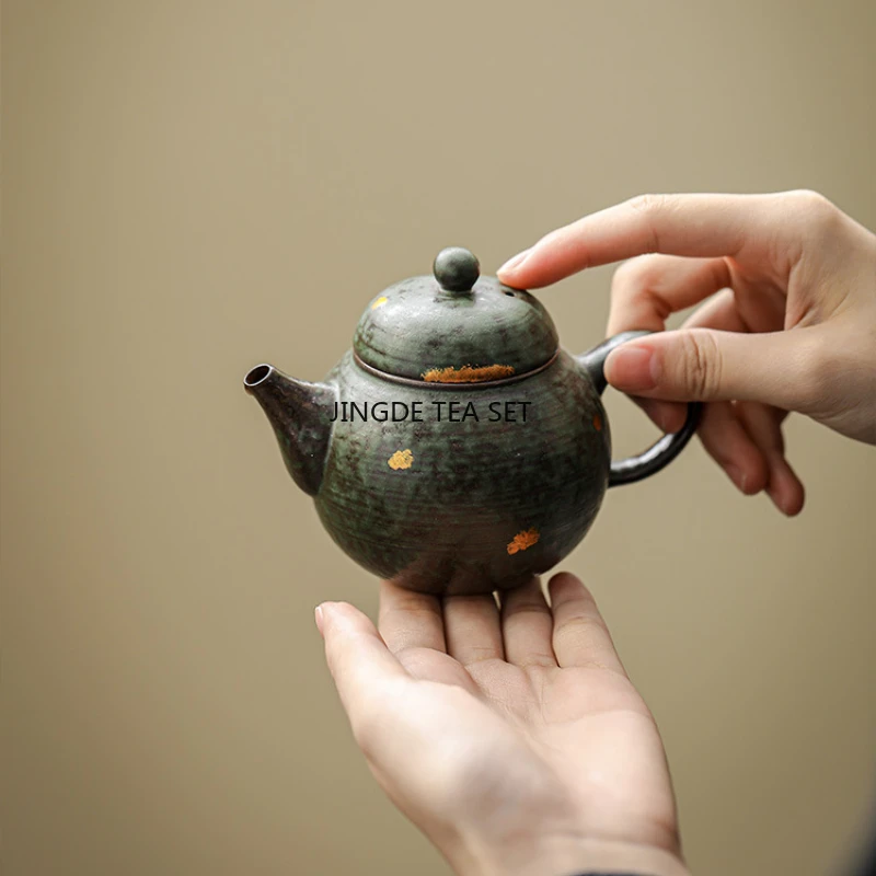 110ml Bronze greenstone clay handmade teapot Kung Fu Tea Vintage coarse pottery teapot Chinese Zen style Tea pot 1pcs