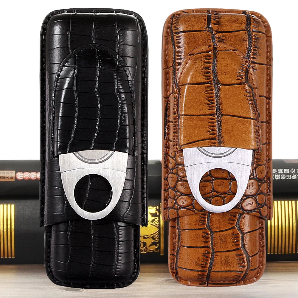 

GALINER Leather Cigar Case Puro 2/3 Tube Holder Travel Humidor Cigars Accessories Luxury W/ Cigar Cutter & Gift Box