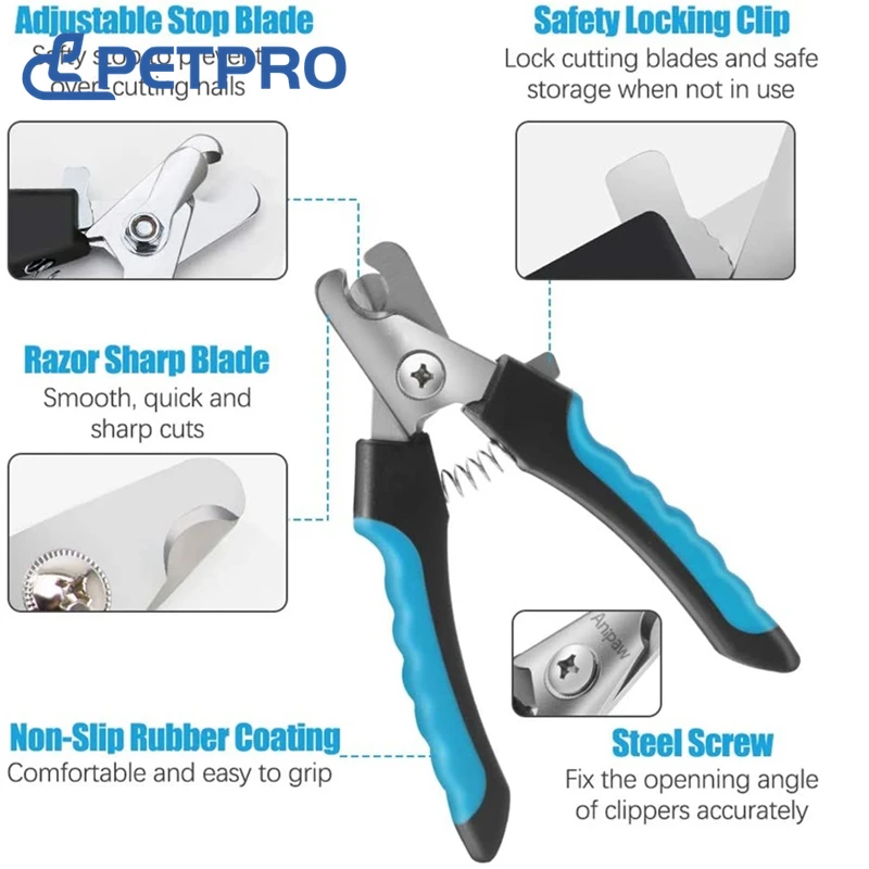 Professional Pet Nail Clipper with Safety Guard Stainless Steel Scissors Cat Dog for Claw Care Grooming Supplies Size Fits All