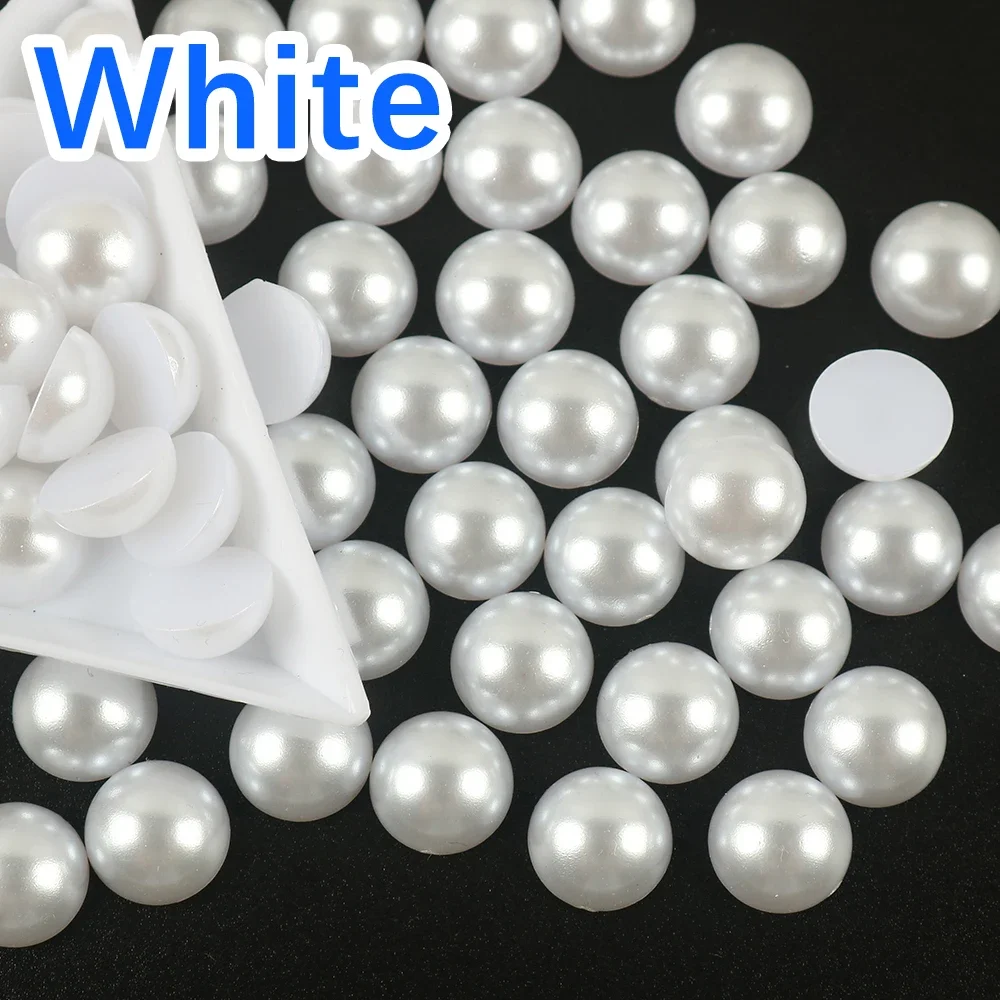 Imitation Pearl Beads Bridal White Color Mix Size 2mm-10mm Half Round Beads Imitation Pearl ABS Resin Flat Back Glitters For DIY Nail Craft Decoration