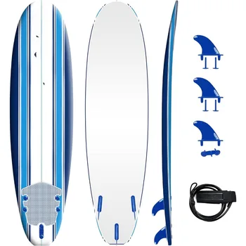Soft top foam surfboard, suitable for beginners and all surfing levels,full set including leash and multiple fins heat laminated 1