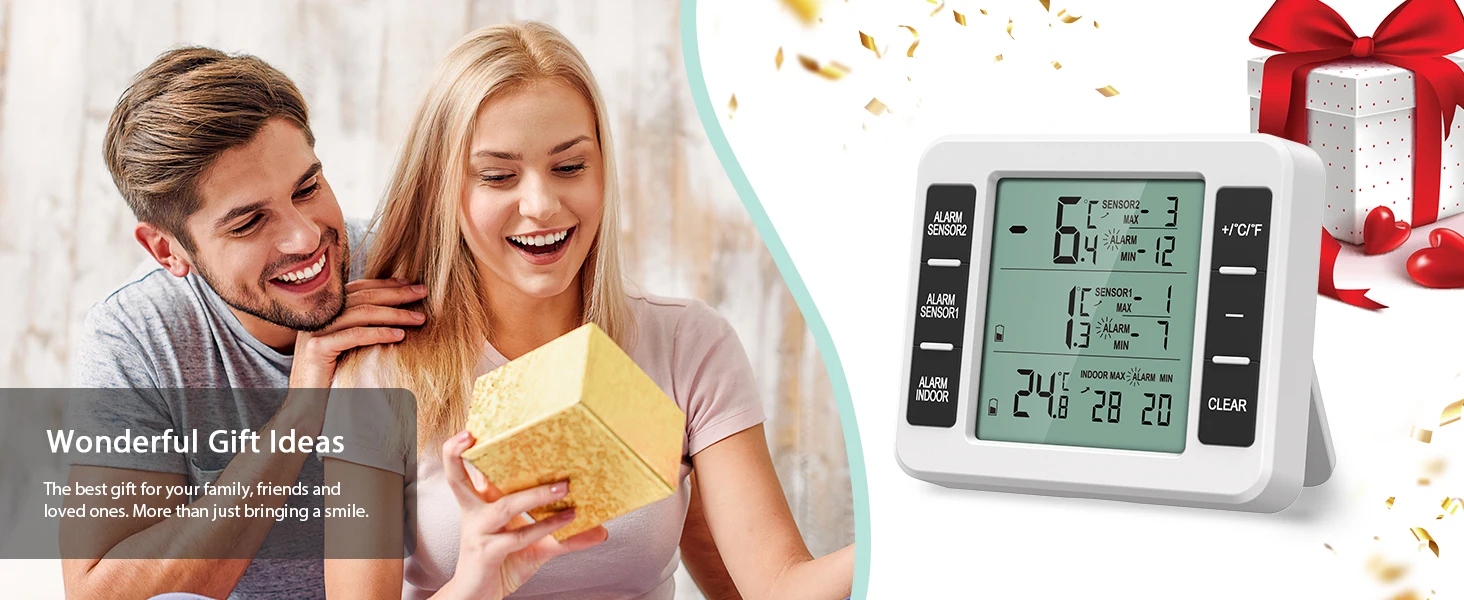 Description Picture 2 of itemRefrigerator Thermometer, Wireless Indoor Outdoor Temperature Monitor with Audible Alarm Temp Gauge for Freezer Kitchen Home