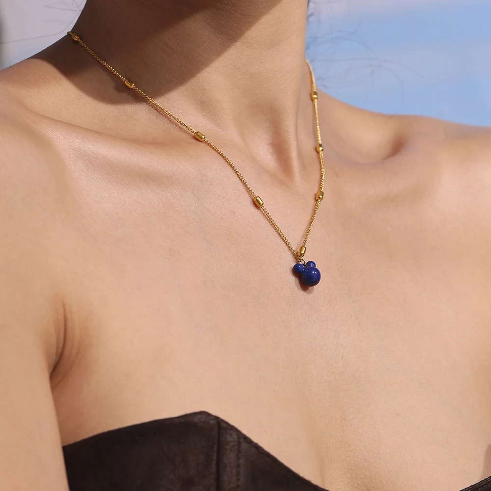 Blaue Emaille Mickey Pentant Halskette Frauen Edelstahl vergoldet süße wasserdichte Kette weibliche Mädchen Schmuck Geschenk – Detail 14