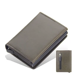 Magnetic RFID Blocking Men's Wallet - Sleek Anti - Theft Aluminum & PU Leather Cardholder (Coffee)