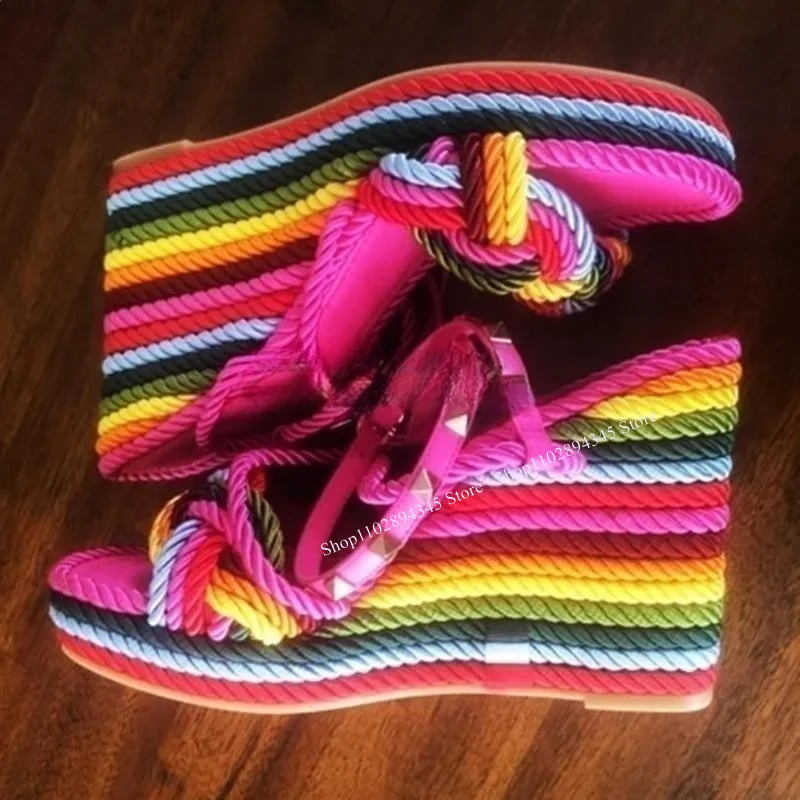 

Rainbow Cotton Woven Wedge Sandals Western Ethnic Style Novel Style Summer 2023 Big Size Casual Woman Shoes Zapatillas Mujer