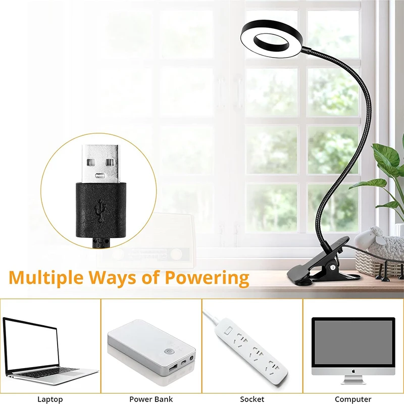Adjustable Clip-On Desk Lamp with 10 Brightness Levels and 3 Light Modes