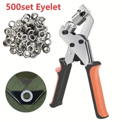 Portable Handheld Grommet Tool Kit with 10mm Silver Grommets and Manual Press Pliers (500set Eyelet)