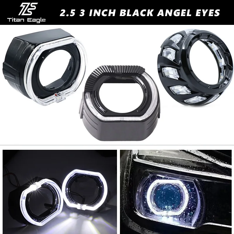 

2.5/3.0 Inch Black Angel Eyes Shrouds LED DRL Covers For Headlight Projector Lenses For Hella 3R Koito Q5 Halo Bezel Accessories