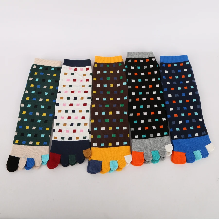 1 Paar geteilte Zehensocken aus reiner Baumwolle für Herren, modisch, bunt, gepunktet, langlebig, für Fitness, Fahrrad, Laufen, Outdoor, Reisen, 5-Finger-Socken – Detail 1