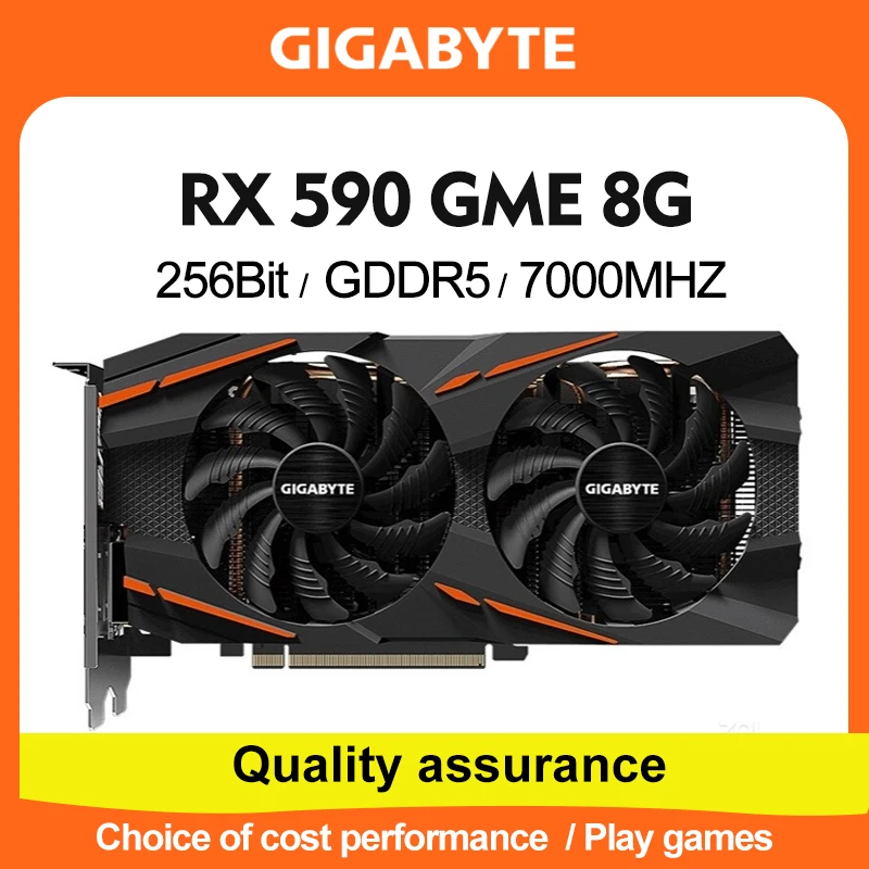 Scheda Grafica per Giochi RX590, Scheda Grafica per Computer da 8 GB GDDR5 256 Bit 1708 MHz, Scheda Grafica GPU per PC Desktop PCIE 3.0 X16 DP HDMI DVI con Doppie Ventole