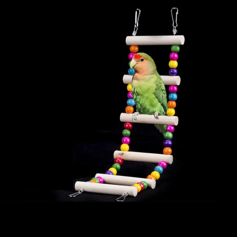 Natural Wood Birds Pets Parrots Ladders Climbing Toy Hanging Colorful Balls Parrot Toys for Conures Parakeets Cockatiels bird climbing toys