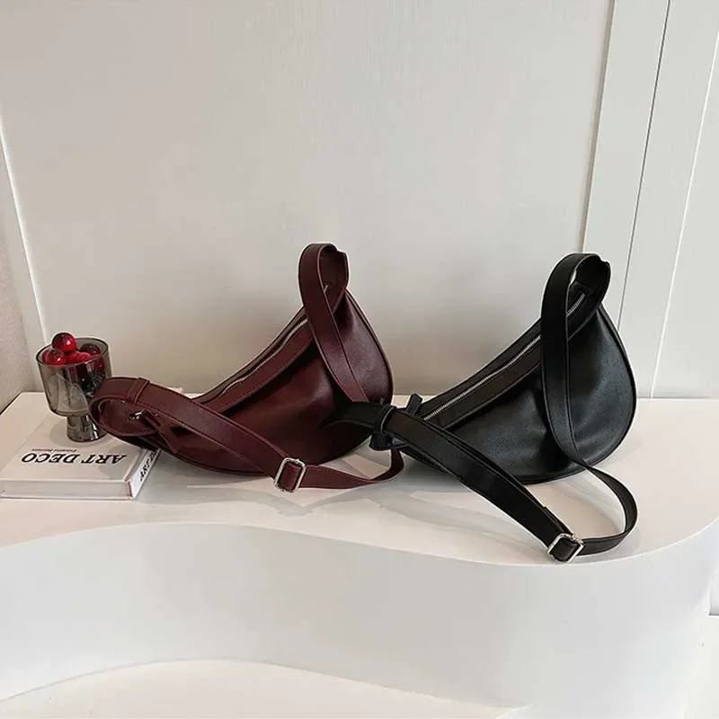 Sewing Thread Shoulder Bags Zipper Women's Bags 2026 Hot Sale PU High Capacity Handbag Solid Saddle Splicing Bolsas De Mujer