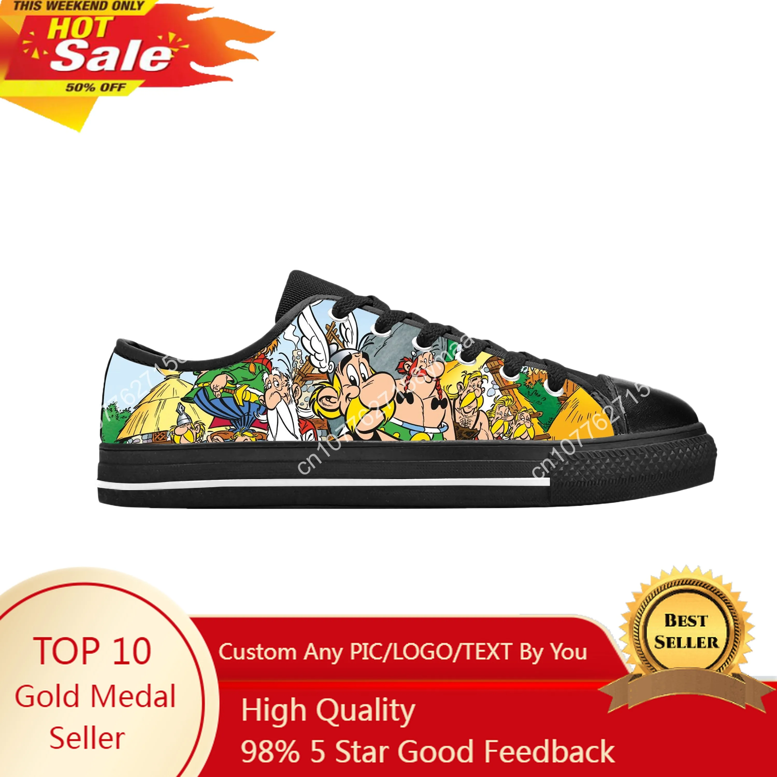 

Asterix Adventure Obelix Anime Cartoon Manga Comic Casual Cloth Shoes Low Top Comfortable Breathable 3D Print Men Women Sneakers