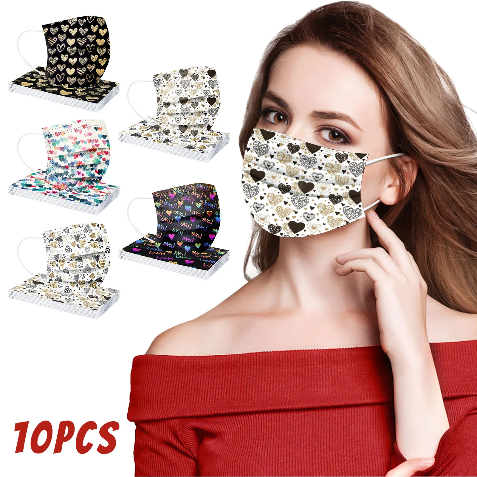 Valentine's Day Disposable Face Masks For Adult Cute Paper Masks Full Face Protection Dust-Proof