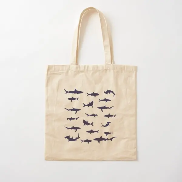 

Shark Silhouette Pattern Cotton Canvas Bag Reusable Unisex Ladies Fashion Foldable Designer Printed Shoulder Bag Women Grocery