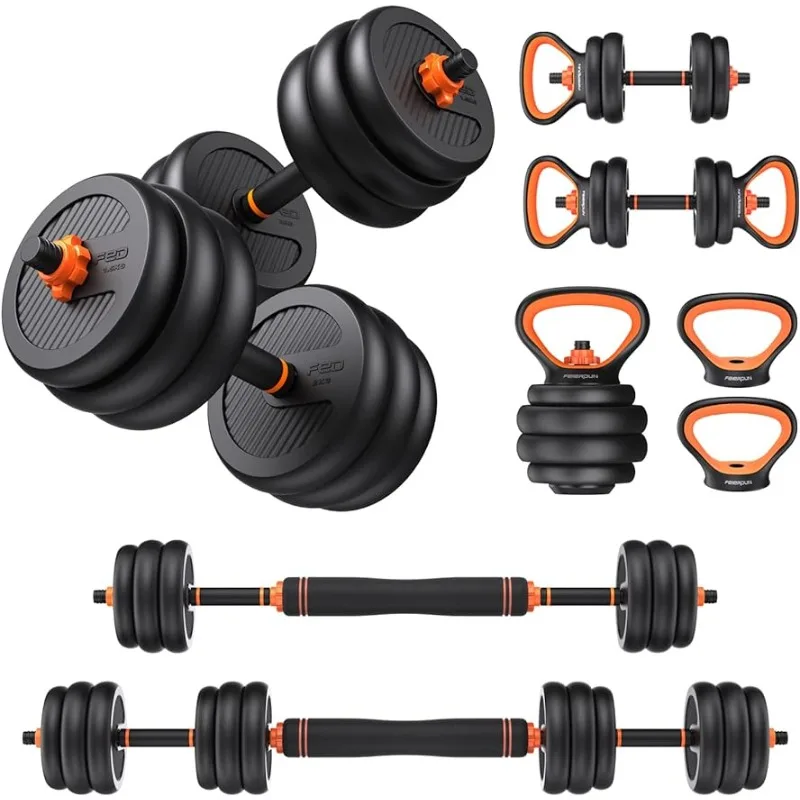 

Adjustable Dumbbells, 30lbs Free Weight Set with Connector, 4 in1 Dumbbells Set Used as Barbell, Kettlebells, Push up Stand