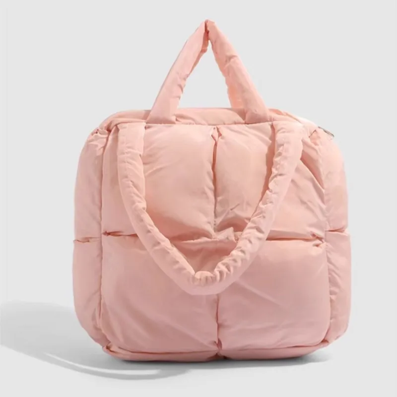 JIAERDI Sweet Cute Pink Tote Bag Women Puffed Checkerboard Soft Shoulder Bags Ladies Square Large Capacity Pillow Underarm Bag