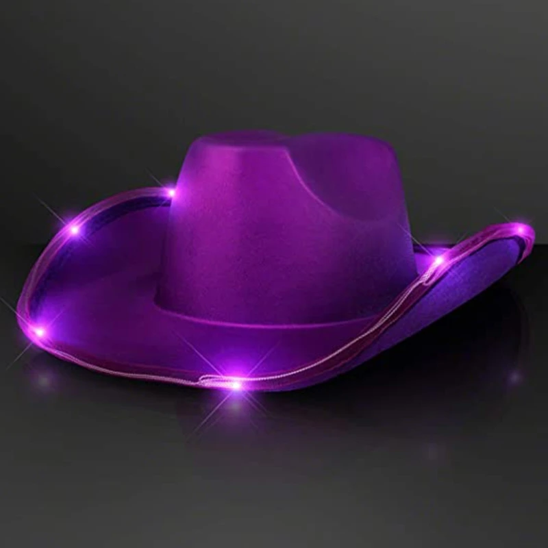 Retro Style Light Up LED Light Brim Hat Jazz Top Hat Western Cowboy Unisex cowboy hats top hat
