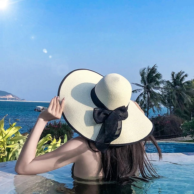 Summer Women Sun Hat Sunscreen Braided Sun Hat Wide Brim Fasten