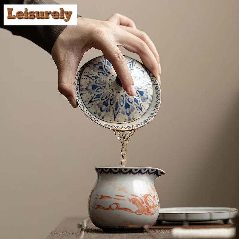 150ml Chinese Dunhuang Apsaras Pattern Gaiwan Creative Ru Kiln Bamboo Hat Tea Tureen Tea Brewing Cover Bowl Cafes Ornaments