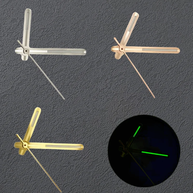 Elegant Bi-Color Luminous Watch Hands - Green, Silver, and Rose Gold