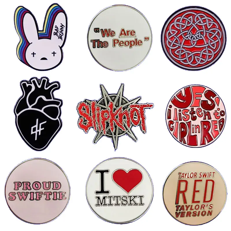 

Various Music Theme Song Lyrics Logo Badges Rock Band Metal Pin Creative Lapel Brooch Backpack Hoodie Decorative Accessories
