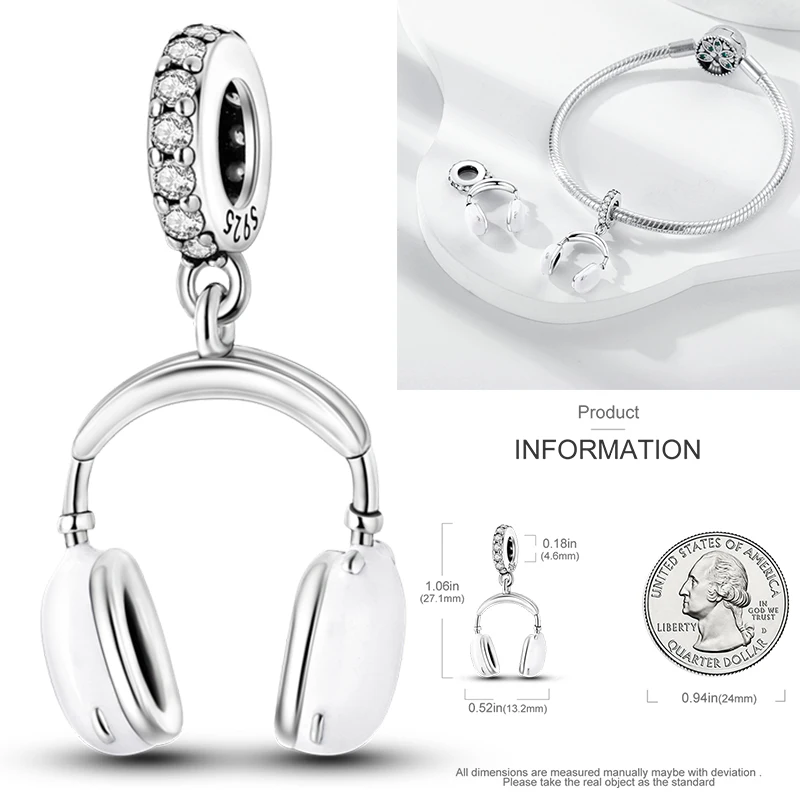 핫한 로맨틱 음악 애호가를 위한  레드 기타 MP3 펜던트 헤드폰 비즈 오리지널 여성 DIY 쥬얼리 참