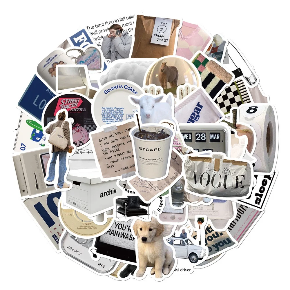 57pcs 빈티지 인스 심플 귀여운 스티커 노트북 냉장고 전화 스크랩북 헬멧 데칼 스티커 스토리 스토어