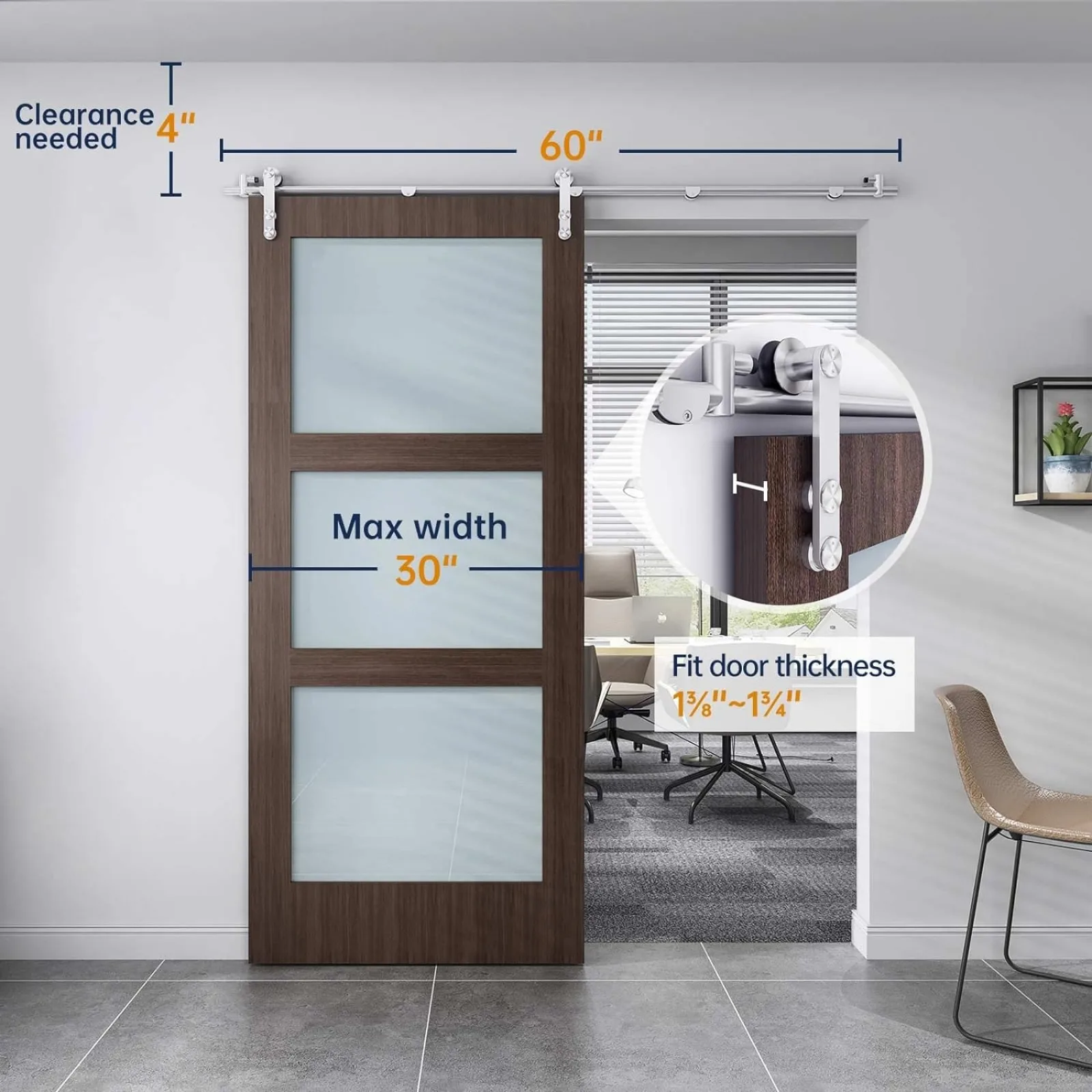 US 5 FT Stainless Steel Sliding Barn Door Hardware Track Kit,Heavy Duty,Anti-Rust Anti-Corrosion,Slide Smoothly Quietly