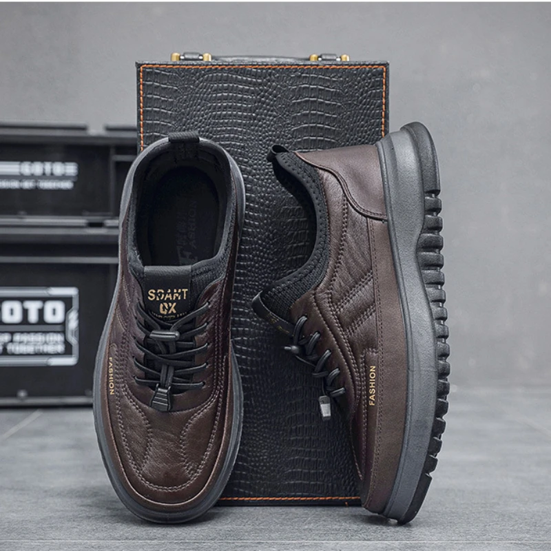 New Business Leather Shoes for Men Spring Solid Black White Men Sneakers Soft Moccasin Shoes Comfortable Casual Shoes for Men