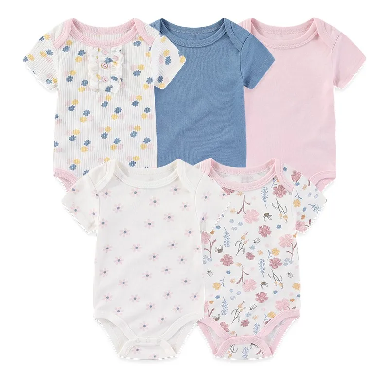 5 Pcs/Lot Four Seasons Fashion Cartoon Short Sleeve Baby Boy Girl Bodysuits Soft Newborn Onesies Clothes 6