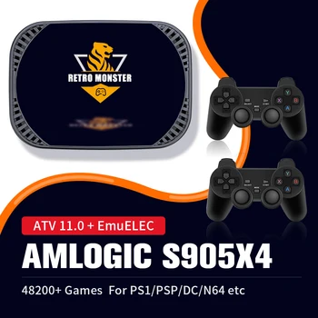 4K HD TV 레트로 비디오 게임 콘솔, Amlogic S905X4 레트로 몬스터 게임 박스, PSP, PS1, Sega Saturn, SNES, N64, DC, MAME용 48000 + 게임 포함