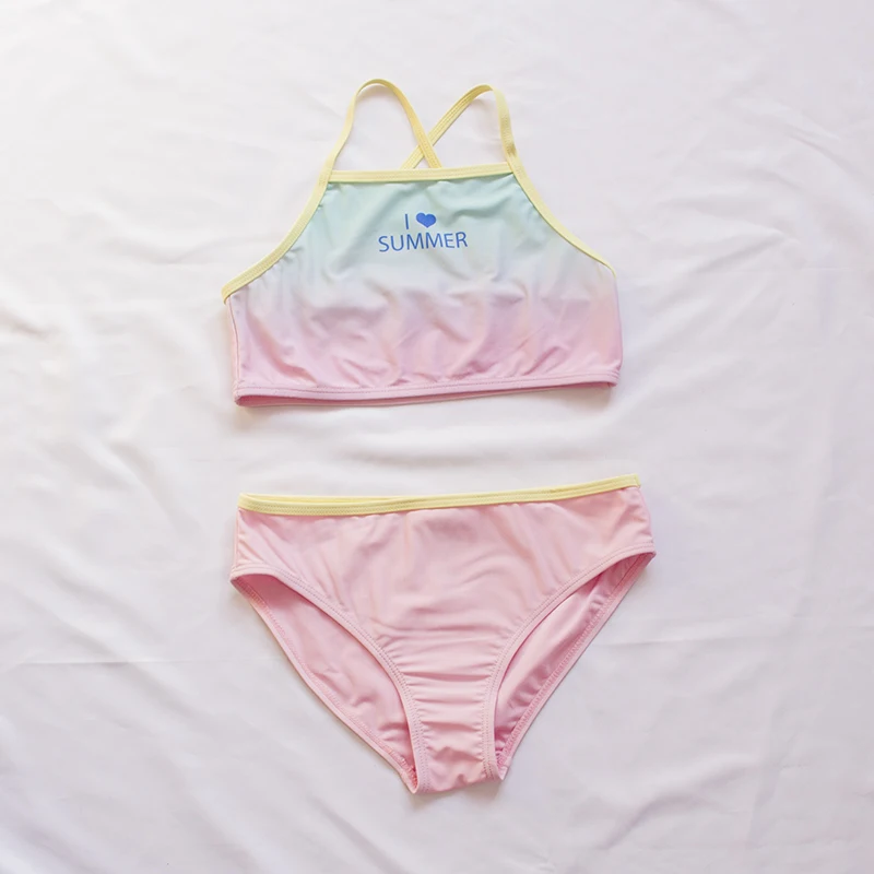 Gradient Children Girls Kids Bikini Set Summer Beach Due Pezzi Costume Da Bagno Stampa Halter Teen Girl Swimwear Costume Da Bagno Biquini