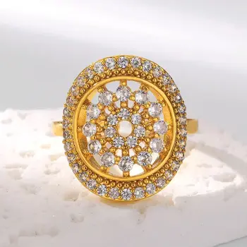 Geometric Round Luxury Zircon Rings for Women Fashion Gold Color Open Adjustable Wedding Ring Aesthetic Vintage Jewelry anillos
