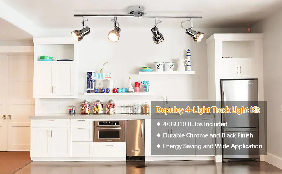 Description Picture 2 of itemDepuley Track Lighting Kit 2/4-Light Flush Mount Directional Track Lights Foldable Ceiling Spots Light for Living Room