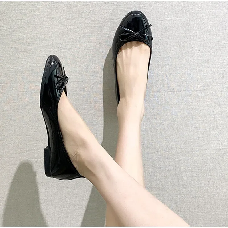 Women's Casual Patent Leather Korean Shoes Ladies Bowknot Shallow Elegant Female Moccasins Summer Autumn Flats Shoe 2023 4