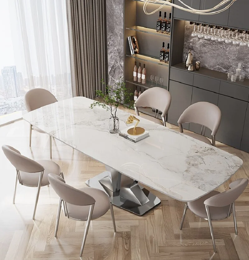 

Итальянский обеденный стол с каменной тарелкой, дизайнерский квадратный обеденный стол, простой современный обеденный стол со стульями