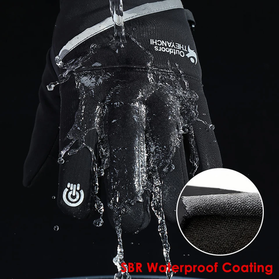 Men Winter Waterproof Cycling Gloves Outdoor Sports Running Motorcycle Ski Touch Screen Fleece Gloves Non-slip Warm Full Fingers 3